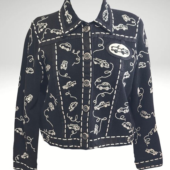 Michael Simon Sweaters - Rare New York Vintage Michael Simon Car Themed Black Jacket Sz P/M